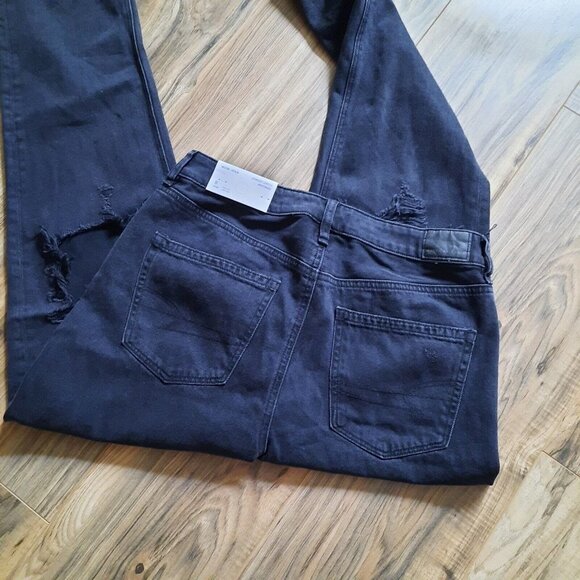 American Eagle‎ Mom Jeans Womens Size 8 Black Destroyed Denim Comfort Waist - Picture 6 of 11